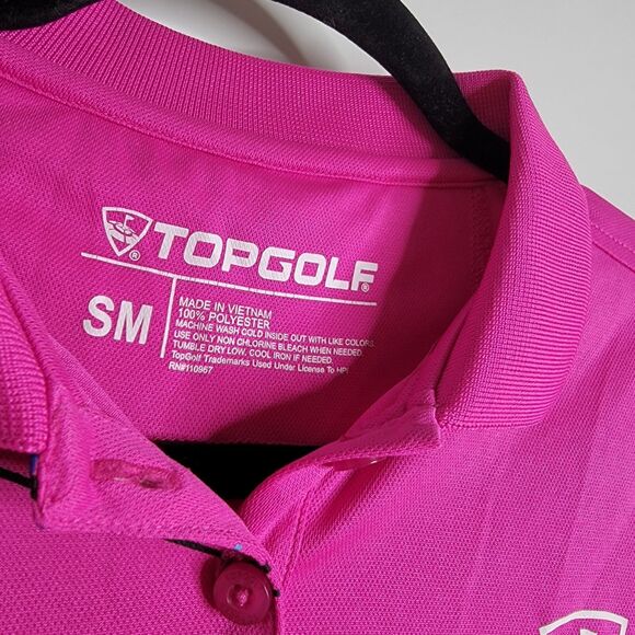 Top Golf Polo Shirt Women’s Medium Uniform Pink Blue Logo Short Sleeves Stretch - Picture 3 of 5